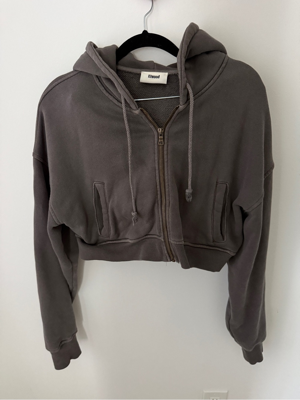ELWOOD BABYDOLL CROP ZIP HOODIE VINTAGE GREY